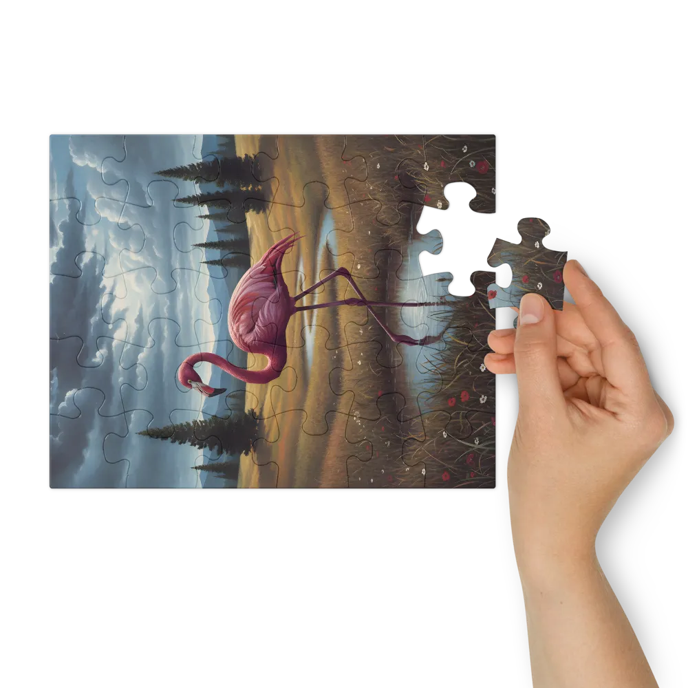 Flamingo in Meadow 
 Jigsaw Puzzle in Tin Box