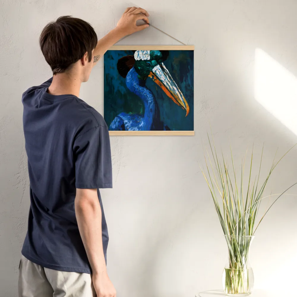 Majestic Absurdity: The Hat-Wearing Bird | Poster With Oak Wood Hanger | 16″×16″