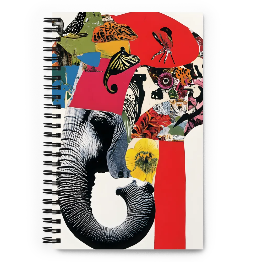 Whimsical Elephant: A Vibrant Collage of Life | Spiral Notebook