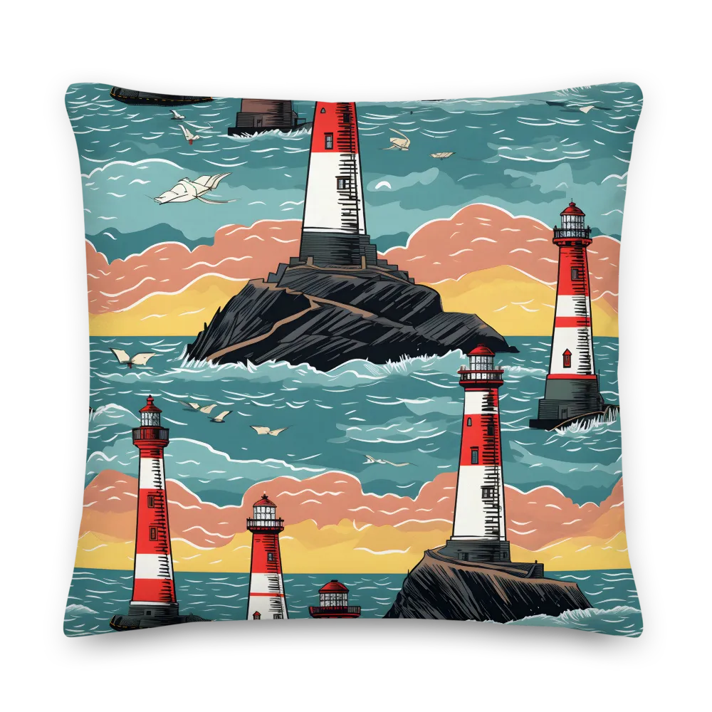 Lighthouses in a Whimsical Ocean | Pillow | 22″×22″