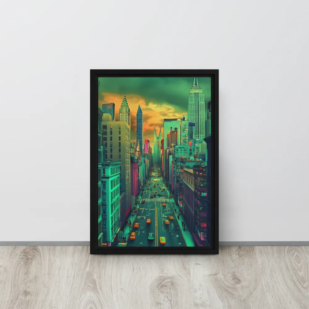 Urban Surrealism: Neon Dreams | Canvas with Black Frame | 12″×18″