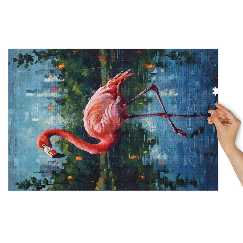 Urban Flamingo Reflection 
 Jigsaw Puzzle in Tin Box