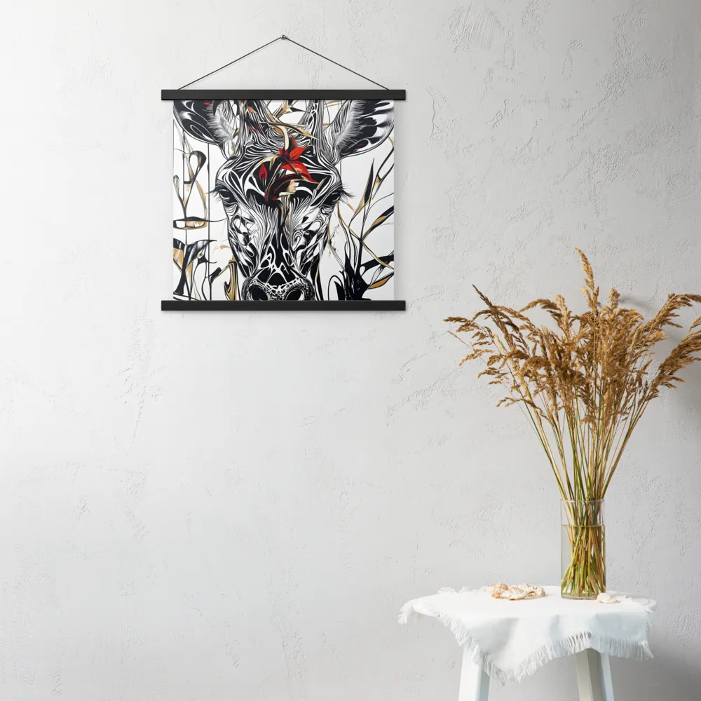 Floral Elegance: The Giraffe's Portrait | Poster With Black Wood Hanger | 18″×18″