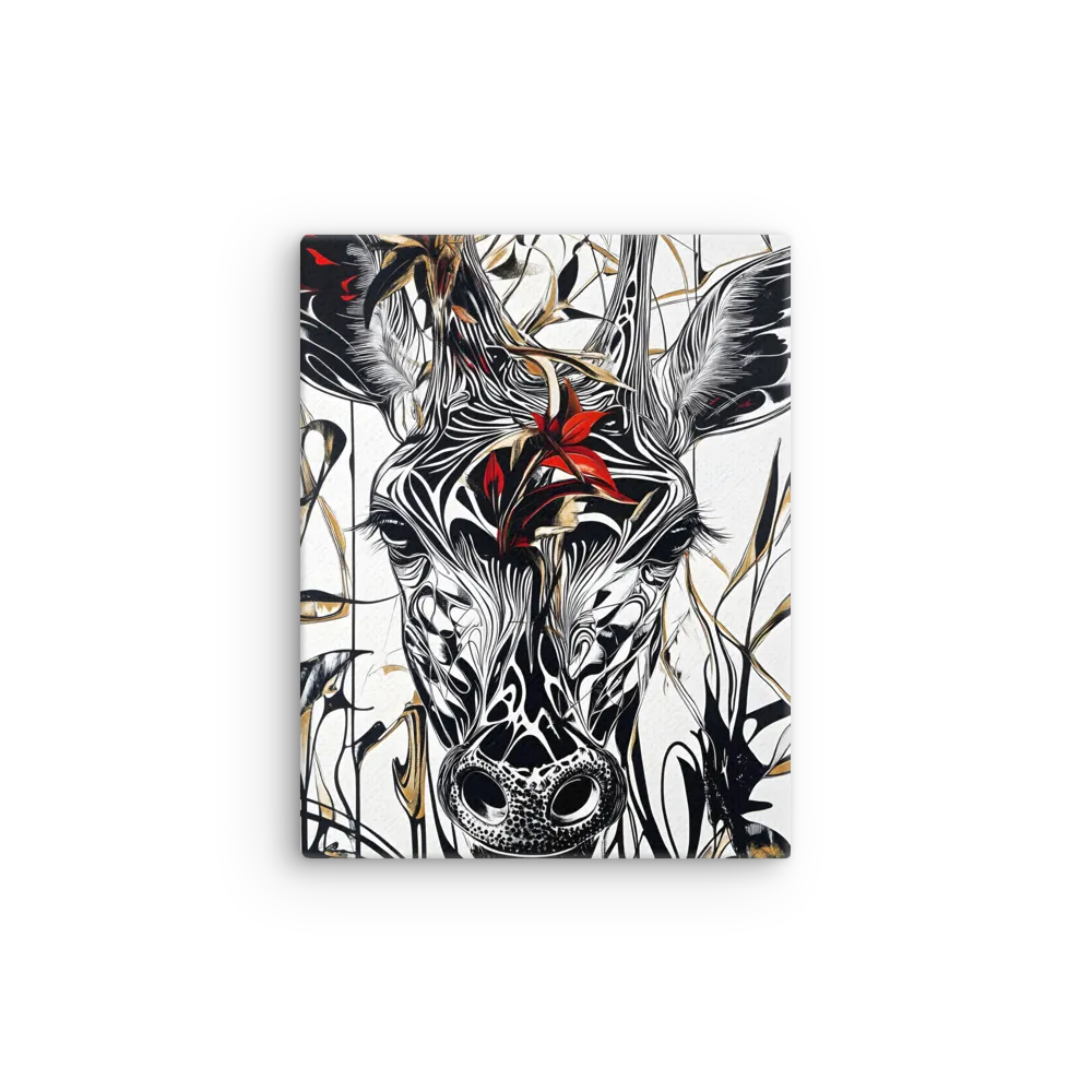 Floral Elegance: The Giraffe's Portrait | Thin Canvas | 11″×14″