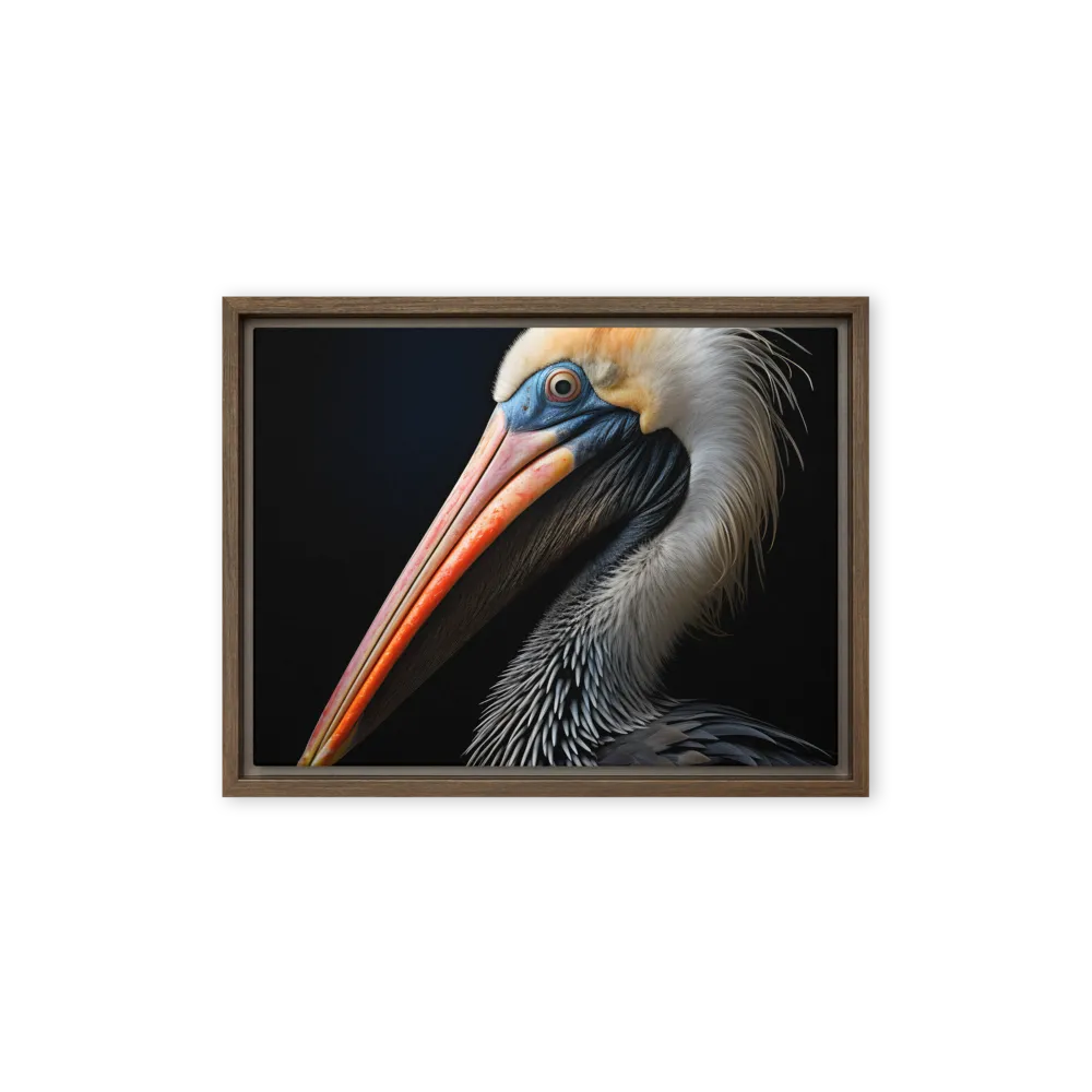 Majestic Portrait of a Pelican | Canvas with Brown Frame | 12″×16″