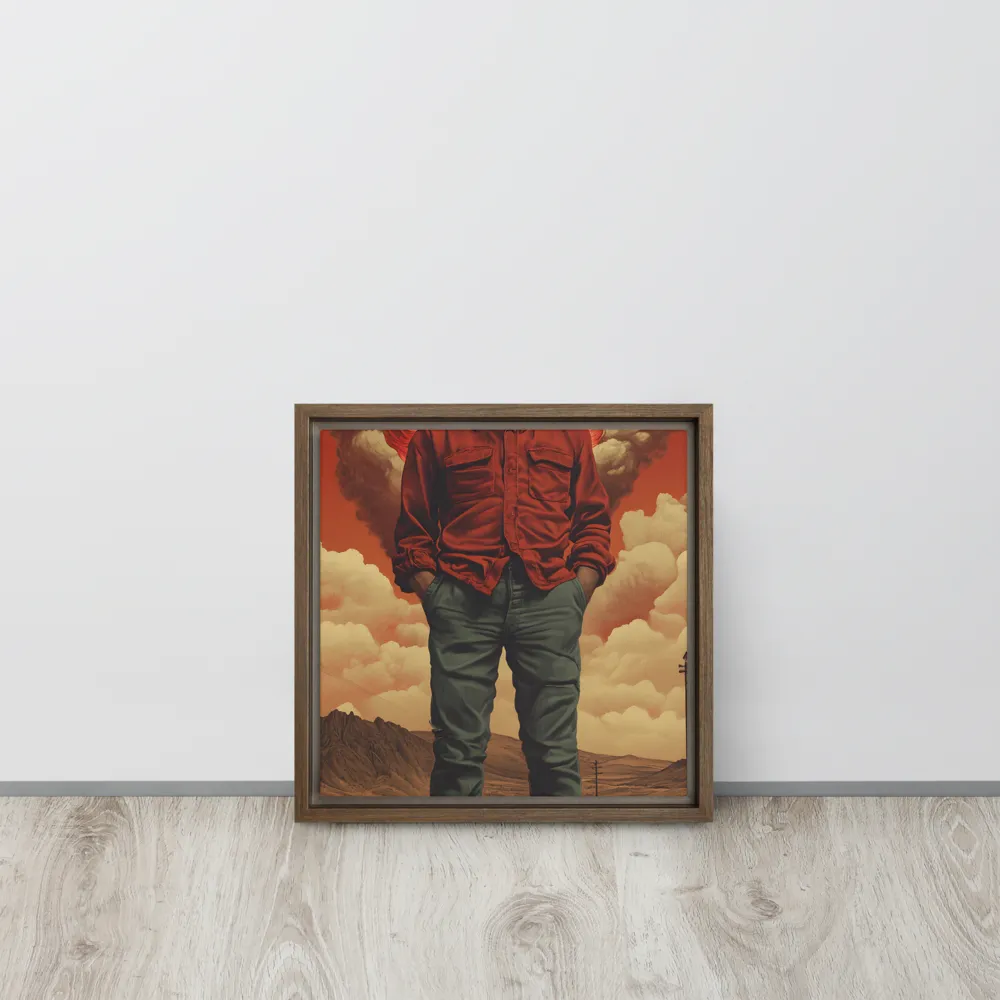 Defiant Spirit in a Surreal Landscape | Canvas with Brown Frame | 12″×12″