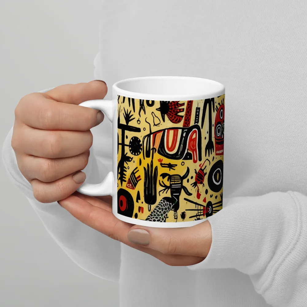 Abstract Encounters: A Dance of Faces and Symbols | Mug with White inside | 11 oz