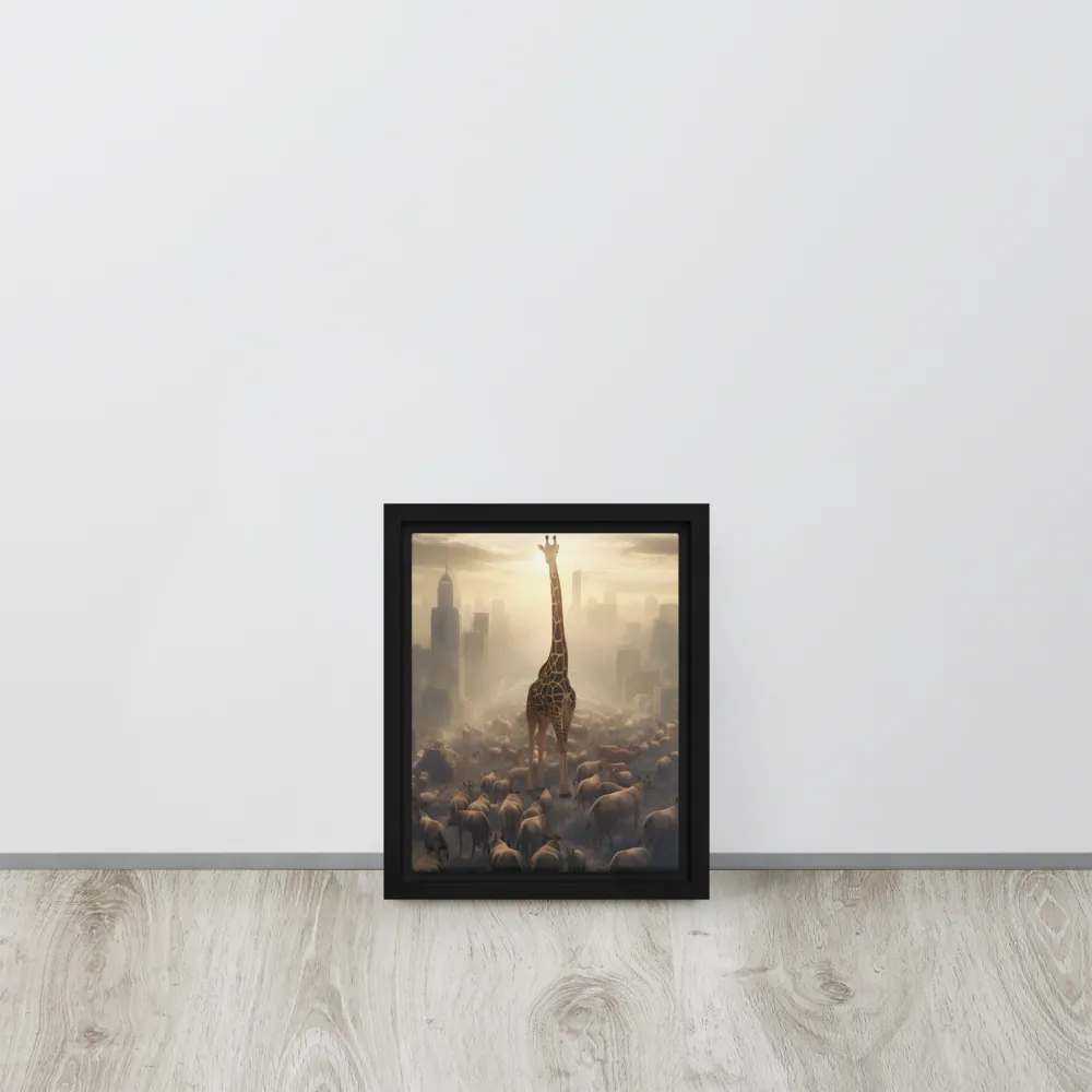 Urban Serengeti: A Giraffe's Perspective | Canvas with Black Frame | 8″×10″