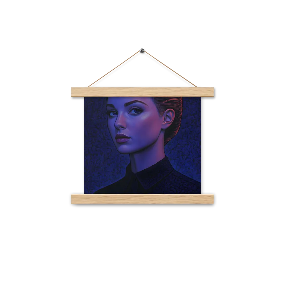 Ethereal Portrait in Blue and Red | Poster With Oak Wood Hanger | 10″×10″