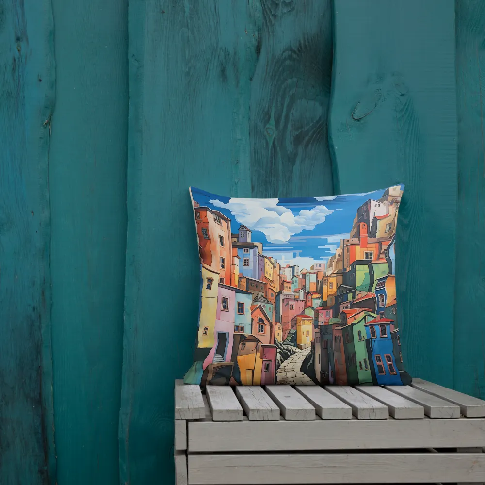 Whimsical Heights: A Vibrant Cityscape | Pillow | 18″×18″