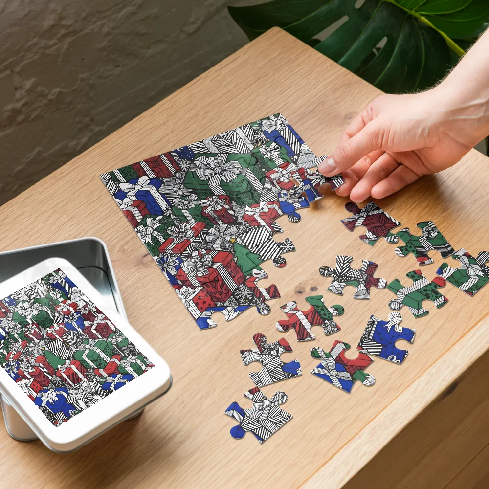 Christmas Gift Pile 
 Jigsaw Puzzle in Tin Box