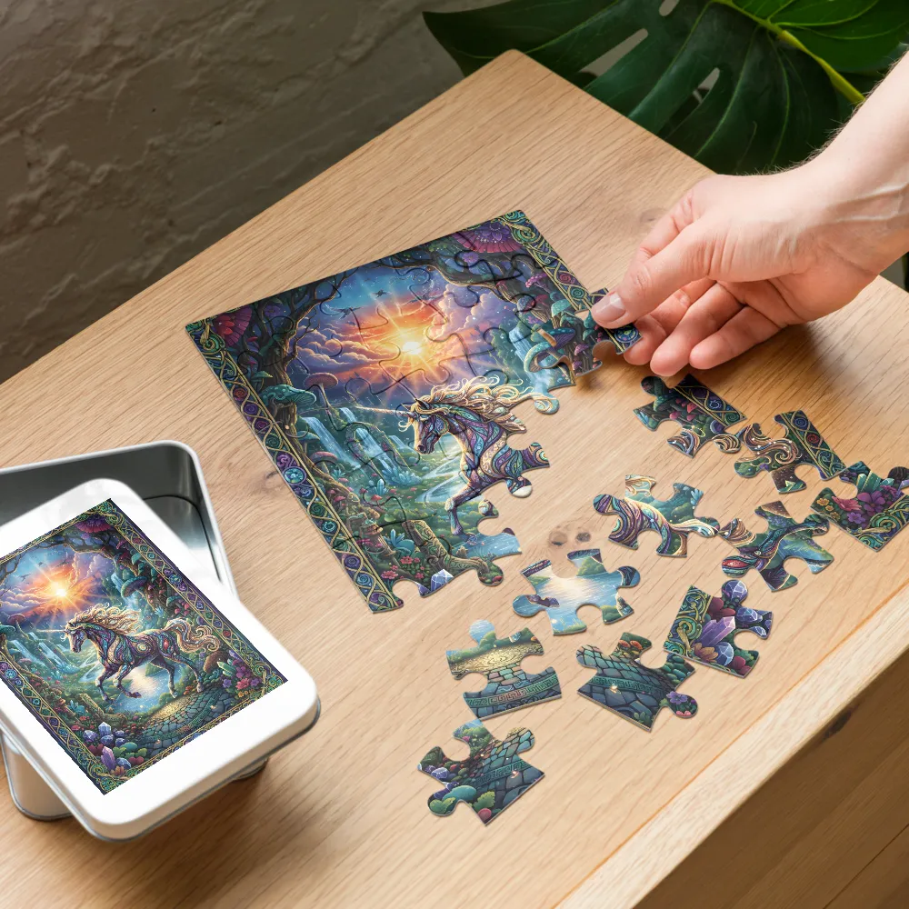 Unicorn at Dawn 
 Jigsaw Puzzle in Tin Box