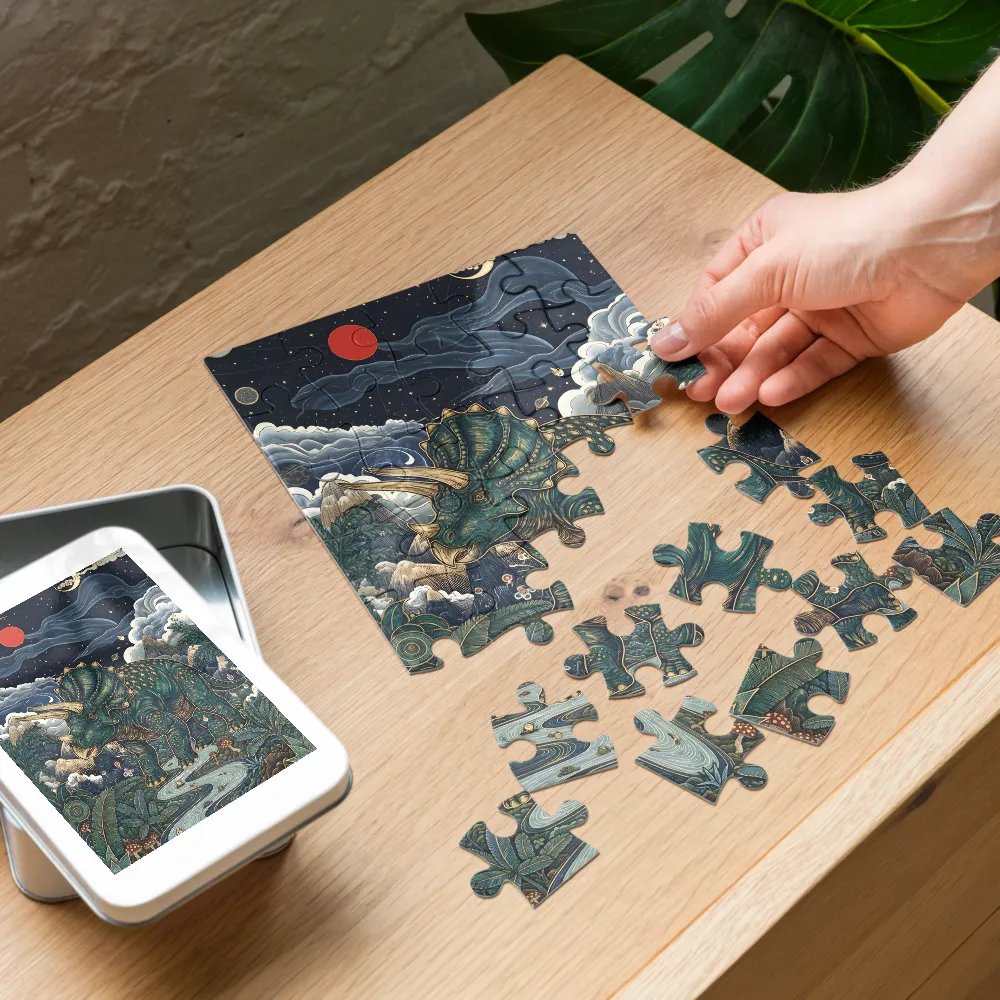 Starry Triceratops 
 Jigsaw Puzzle in Tin Box