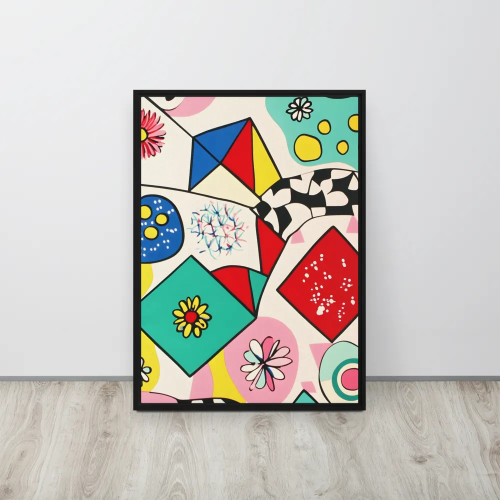 Joyful Geometry: A Playful Dance of Shapes and Colors | Canvas with Black Frame | 20″×28″
