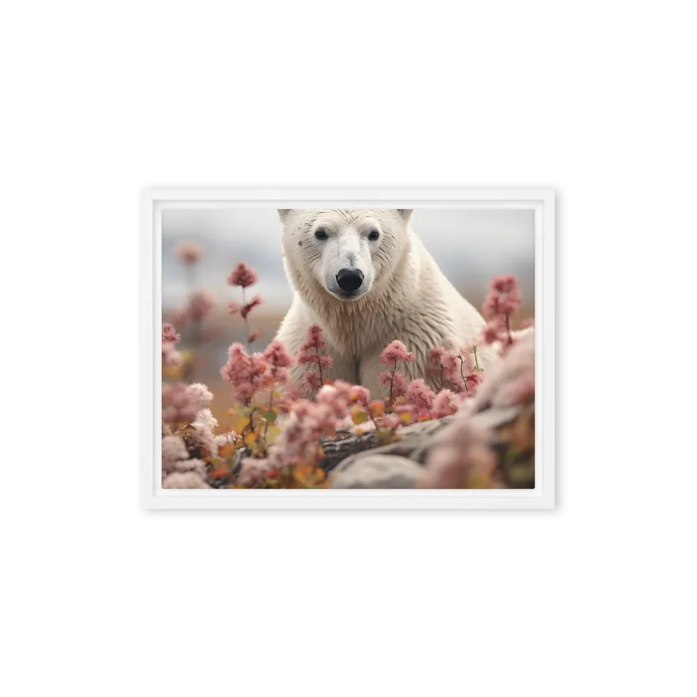 Curiosity Among Blooms: The Polar Bear | Canvas with White Frame | 12″×16″