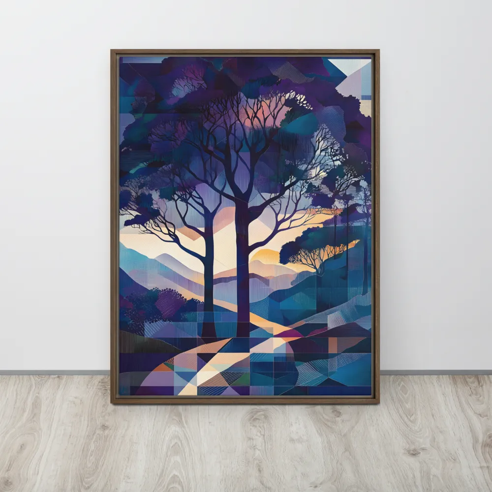 Tranquil Geometry: A Journey Through Color | Canvas with Brown Frame | 24″×32″