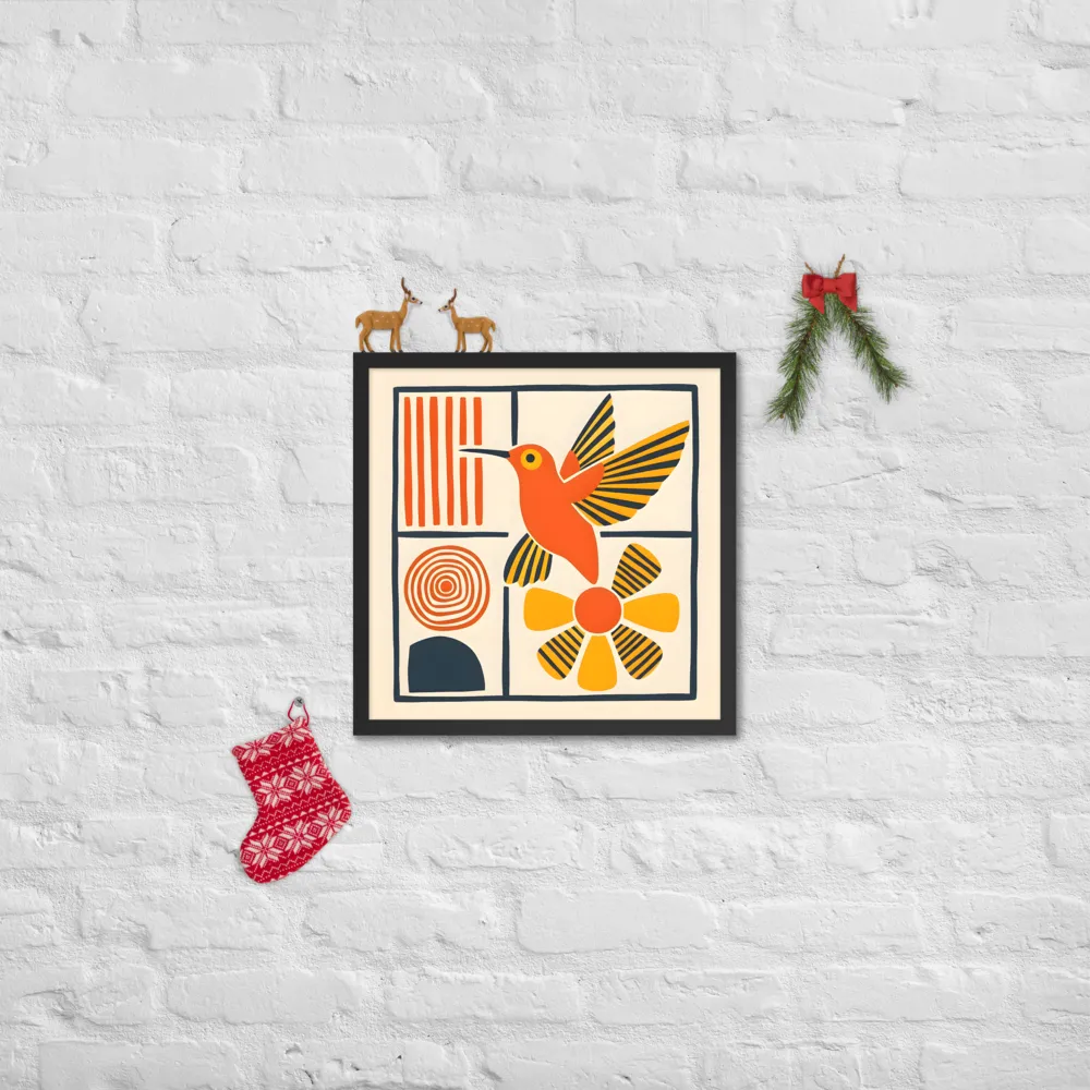 Hummingbird & Flower Panel 
 Poster with Black Frame | 18″x 18″