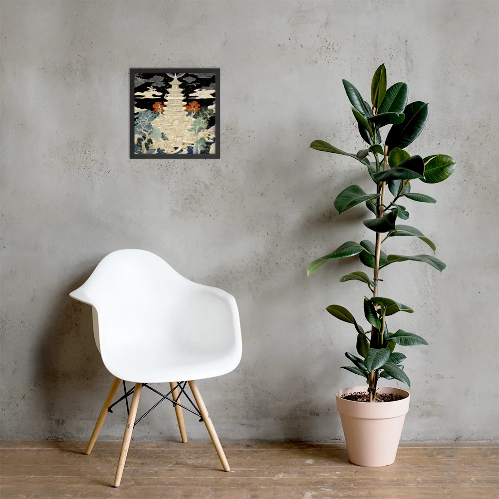 Whispers of the Pagoda | Poster with Black Frame | 14″×14″