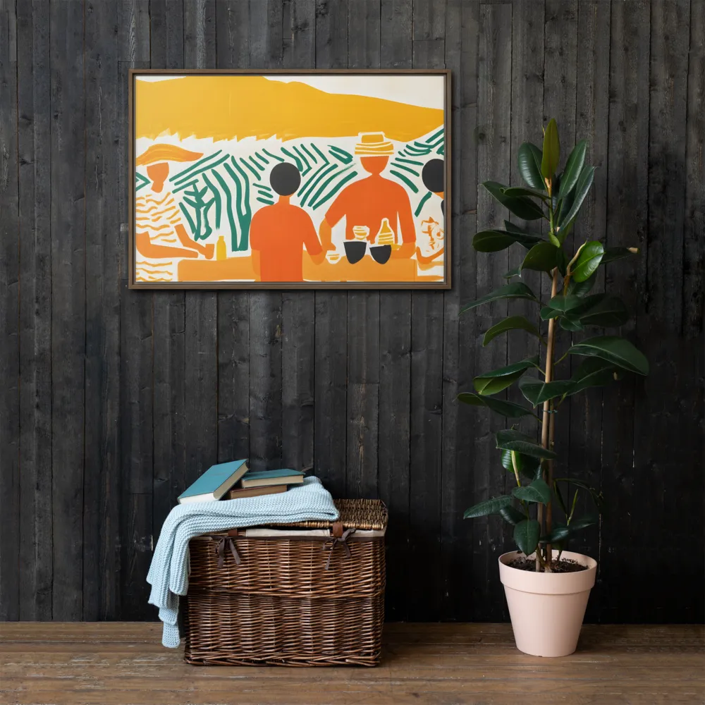 Summer Vibes: Café Conversations | Canvas with Brown Frame | 24″×36″