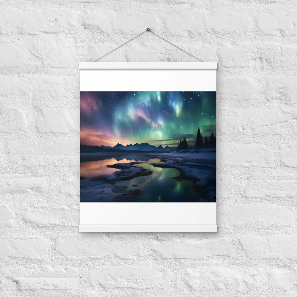 Ethereal Aurora: A Night Under the Stars | Poster With White Wood Hanger | 16″×20″