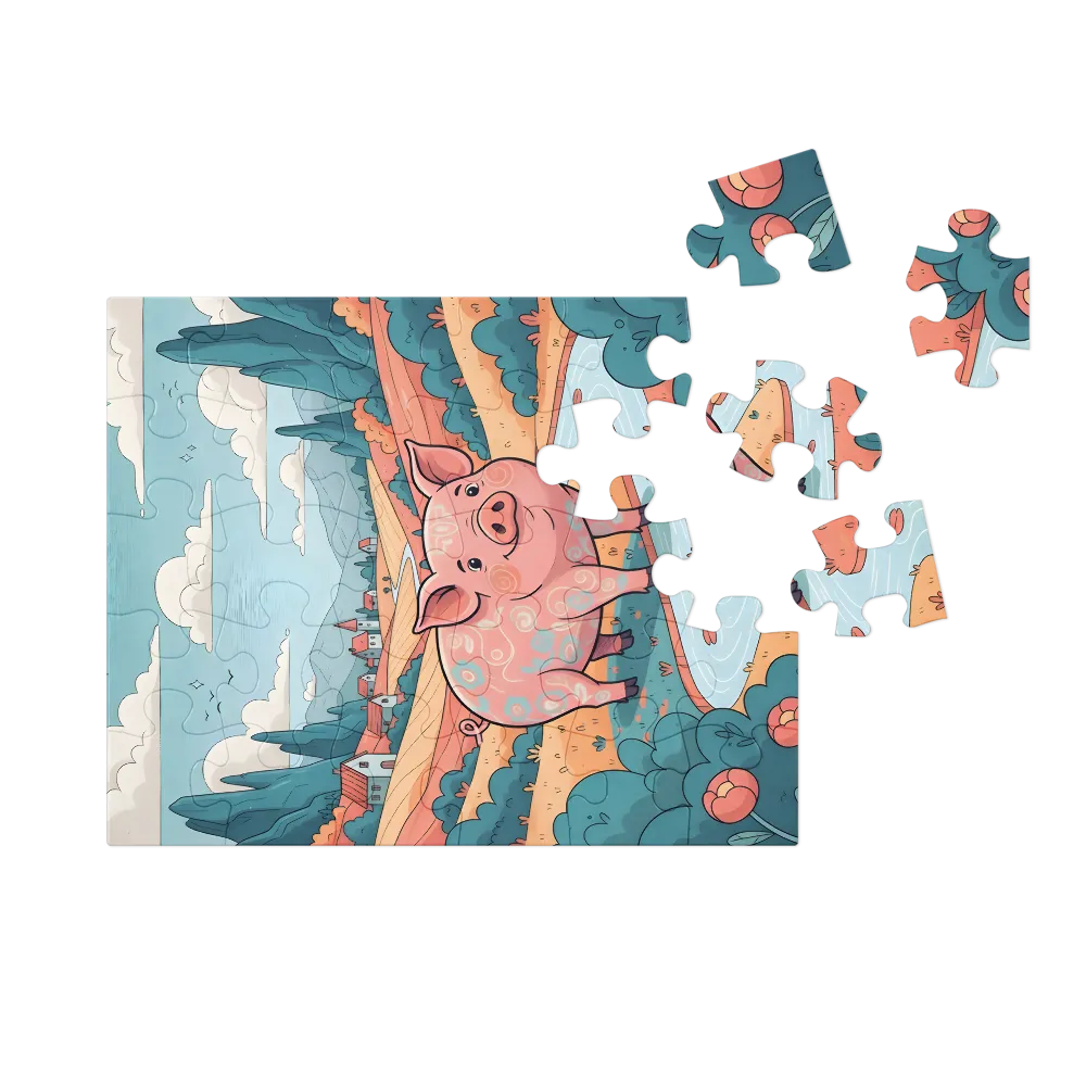 Pastel Meadow Pig 
 Jigsaw Puzzle in Tin Box