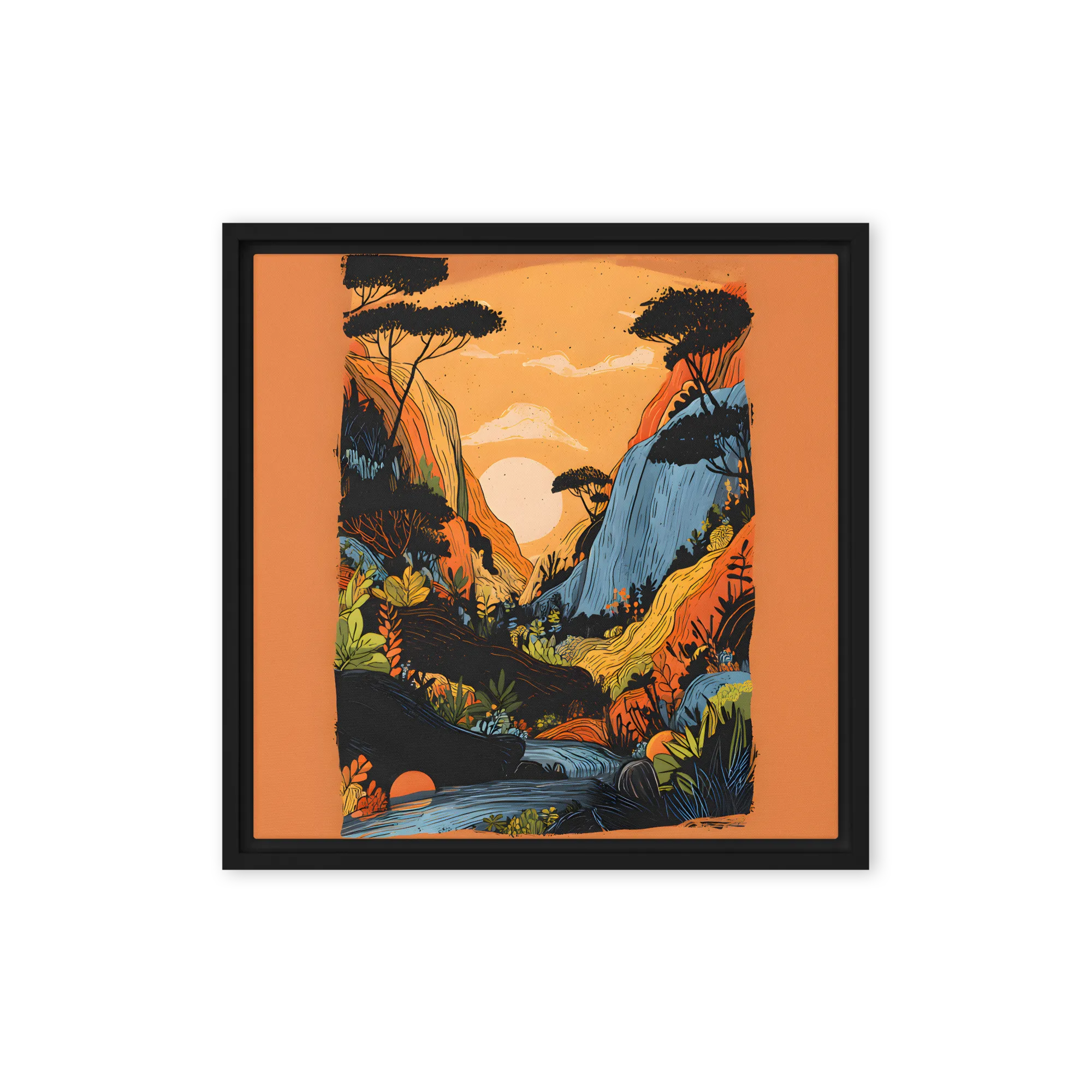 Sunlit Valley 
 Canvas with Black Frame