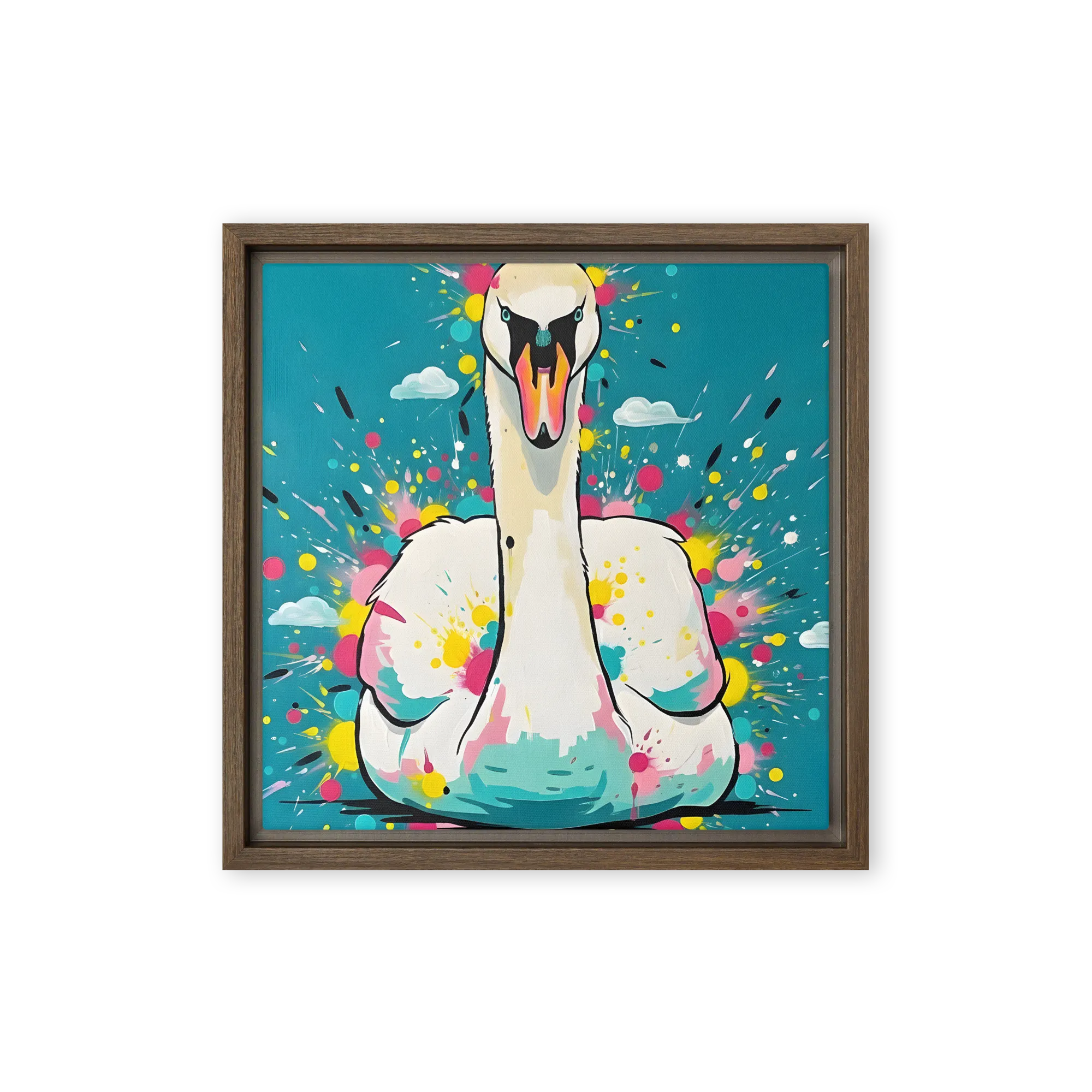 Swan Splash 
 Canvas with Brown Frame