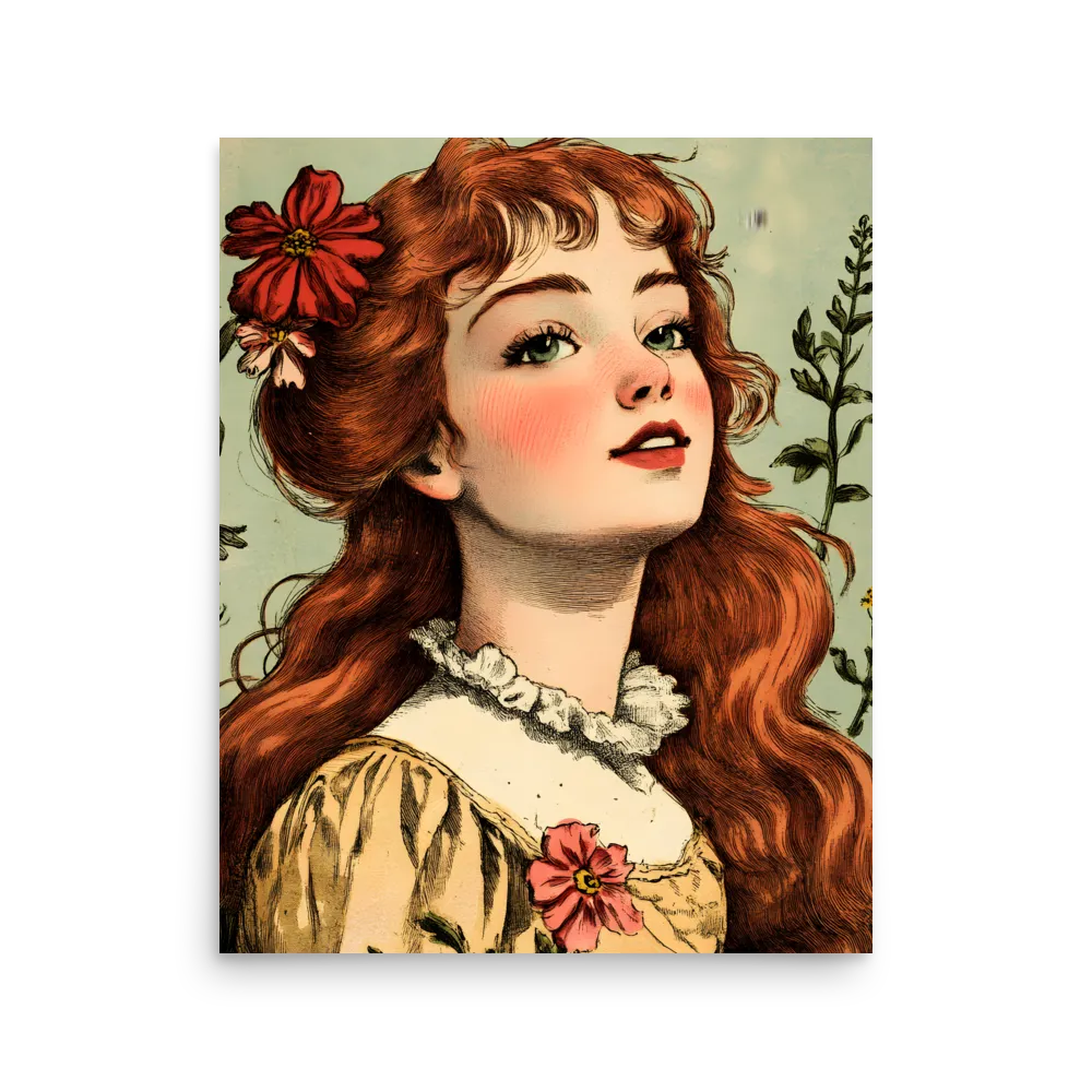 Whimsical Portrait of a Flower-Adorned Girl | Poster | 16″×20″