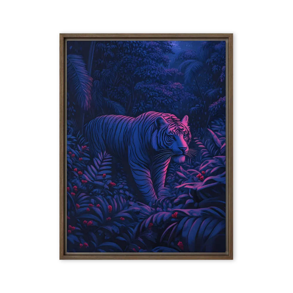Mystic Prowler: The White Tiger in the Jungle | Canvas with Brown Frame | 24″×32″