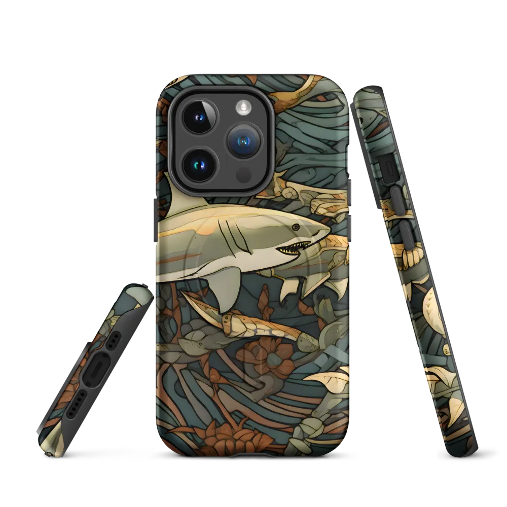 Dynamic Harmony of Sharks and Flora | Phone Case |  14 Pro | MagSafe® Tough Case | Matte