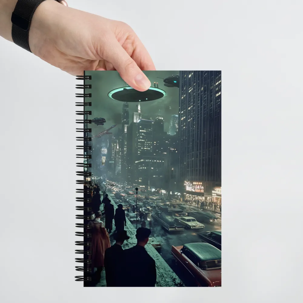 Mysterious Encounters in a Neon City | Spiral Notebook