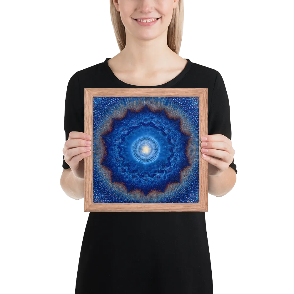 Luminous Blue Mandala 
 Poster with Red oak Frame | 10″x 10″