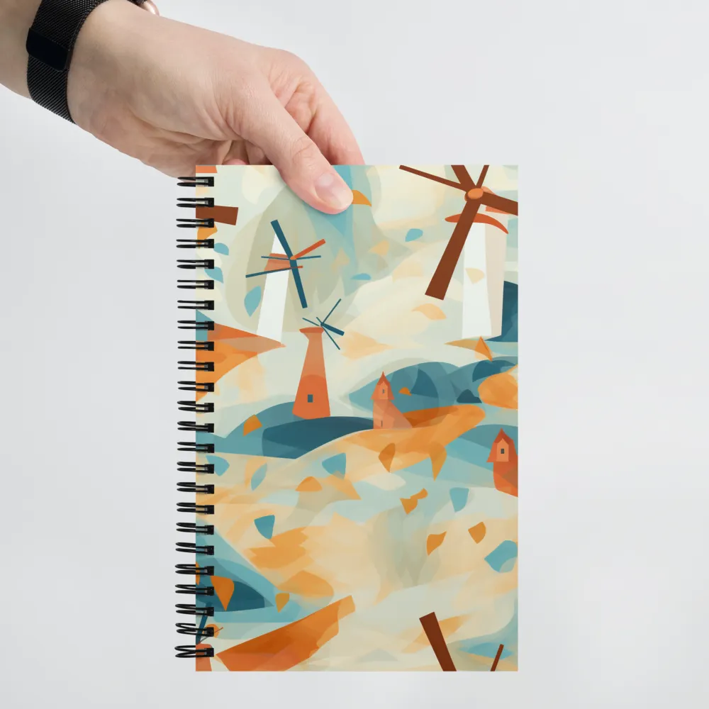 Whimsical Windmills in a Tranquil Landscape | Spiral Notebook