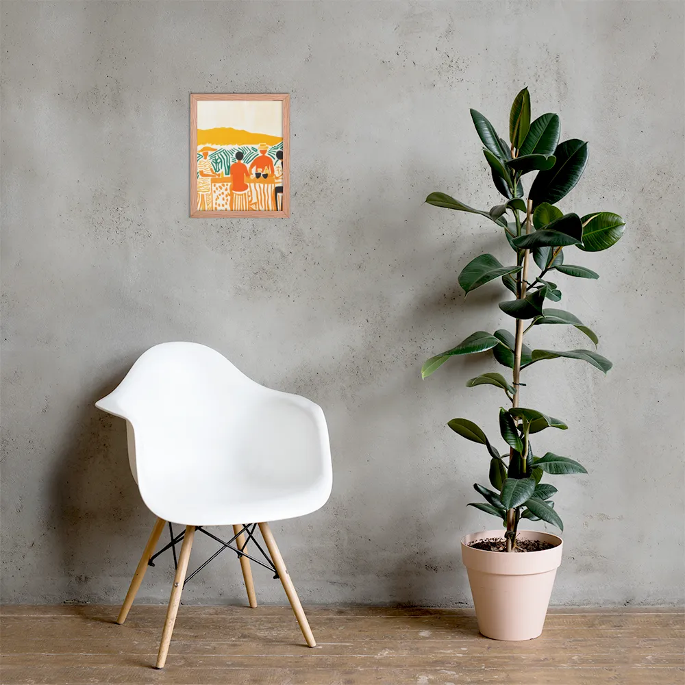 Summer Vibes: Café Conversations | Poster with Red oak Frame | 11″×14″