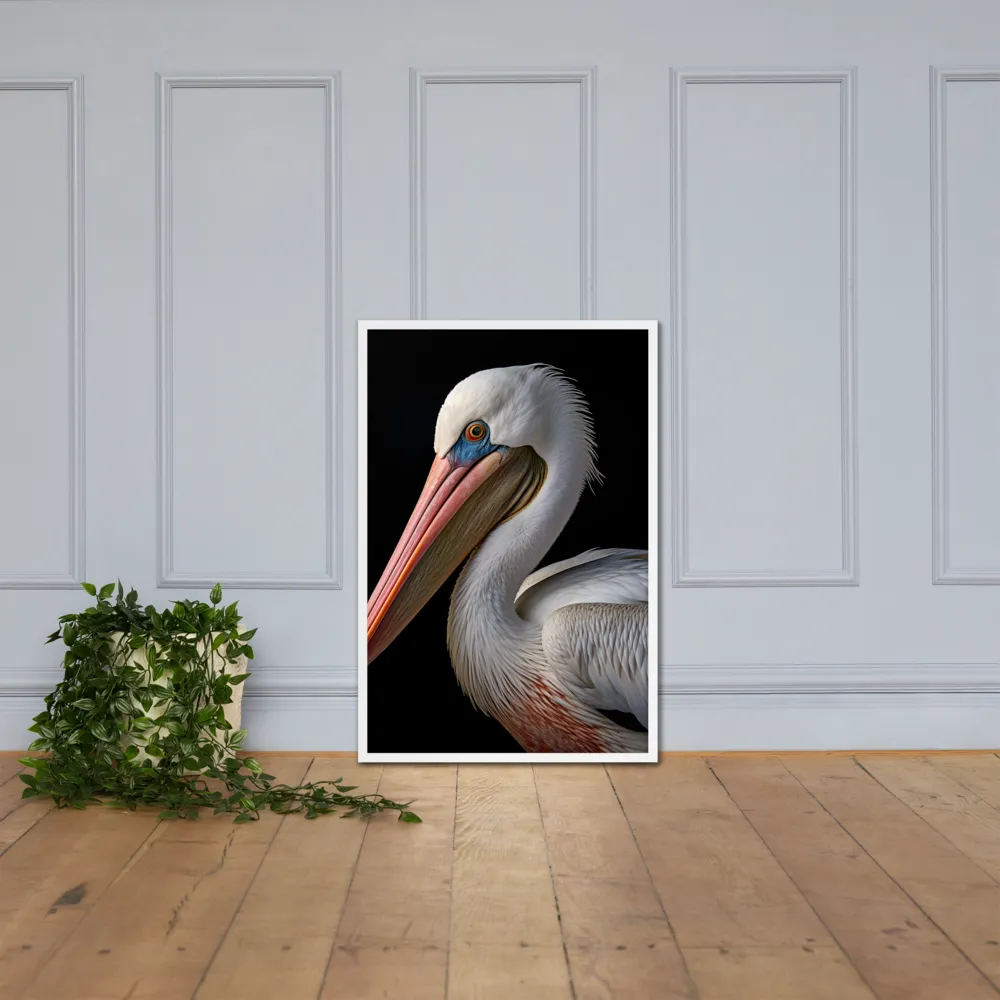 Elegance in White: The Pelican | Poster with White Frame | 24″×36″