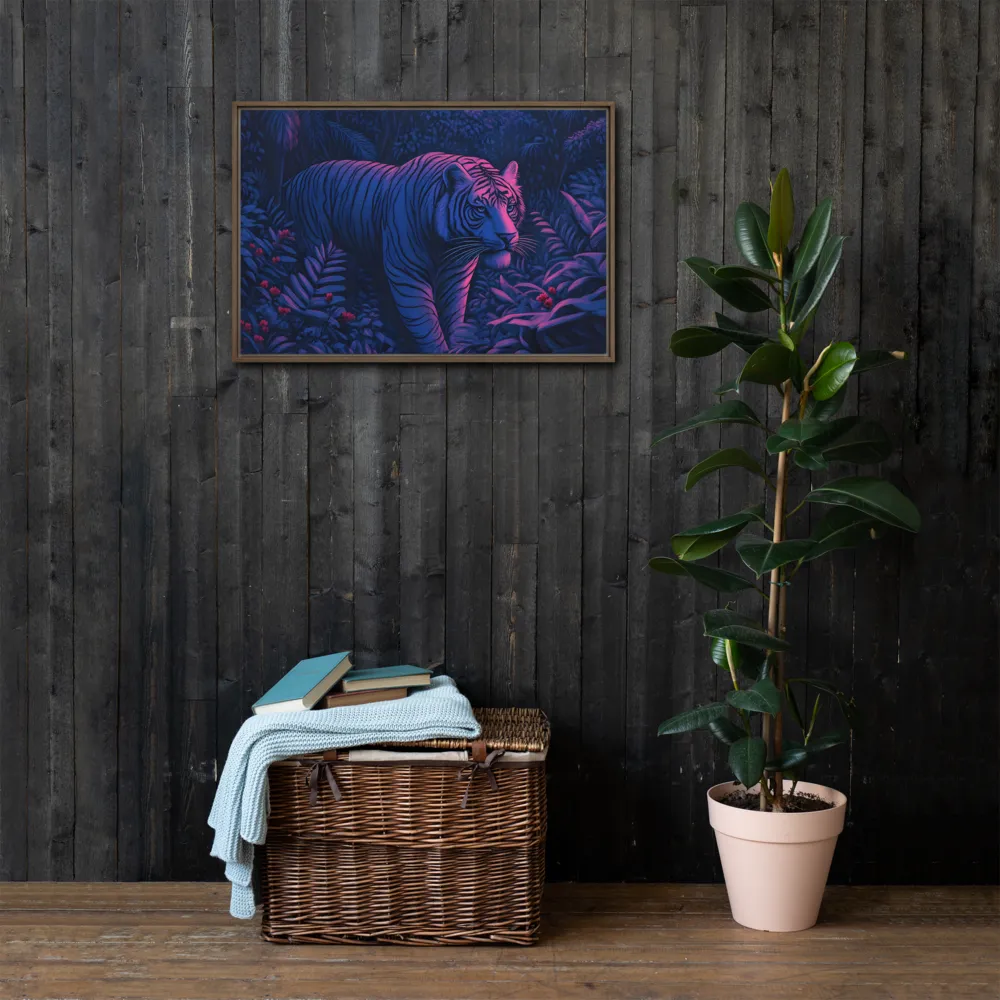 Mystic Prowler: The White Tiger in the Jungle | Canvas with Brown Frame | 20″×30″