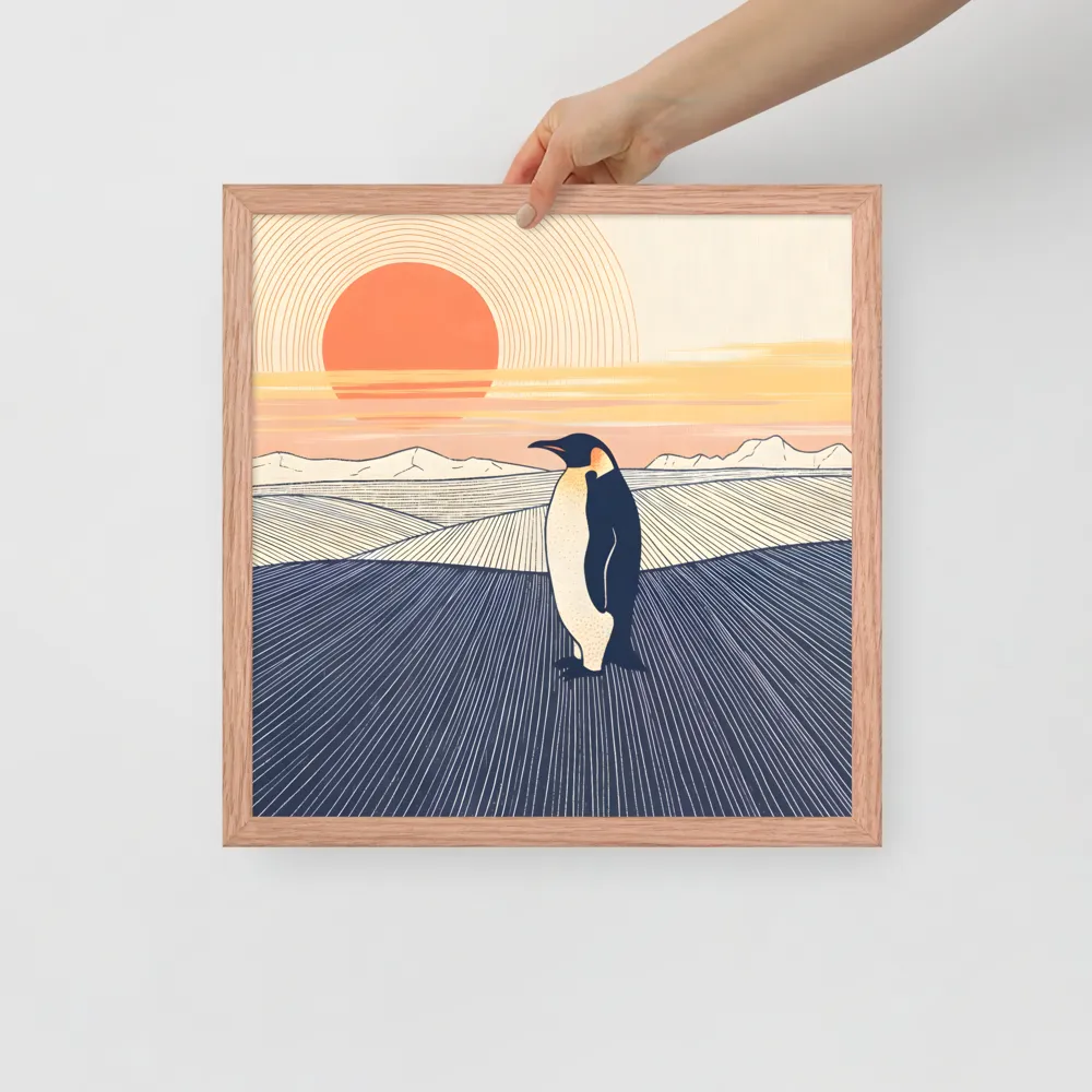 Penguin at Sunset 
 Poster with Red oak Frame | 16″x 16″