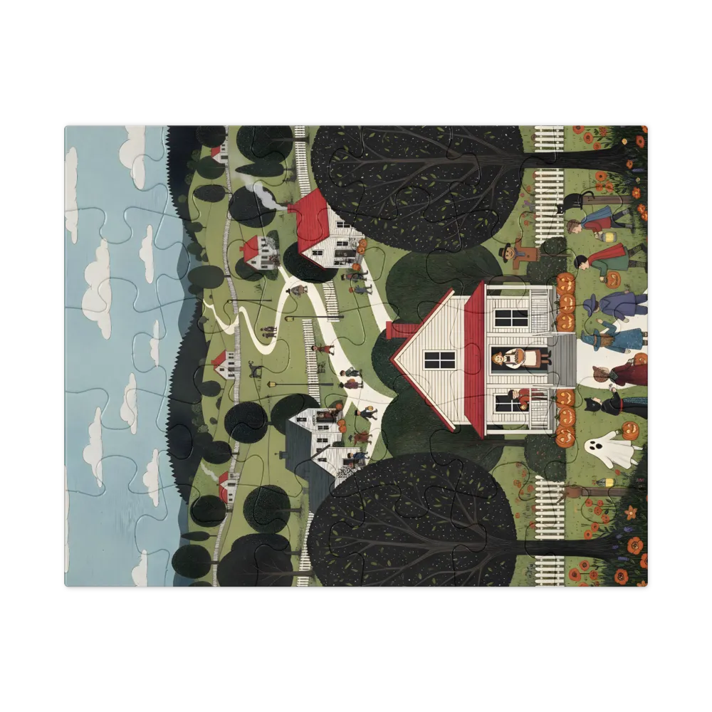 Village Trick‑or‑Treat 
 Jigsaw Puzzle in Tin Box