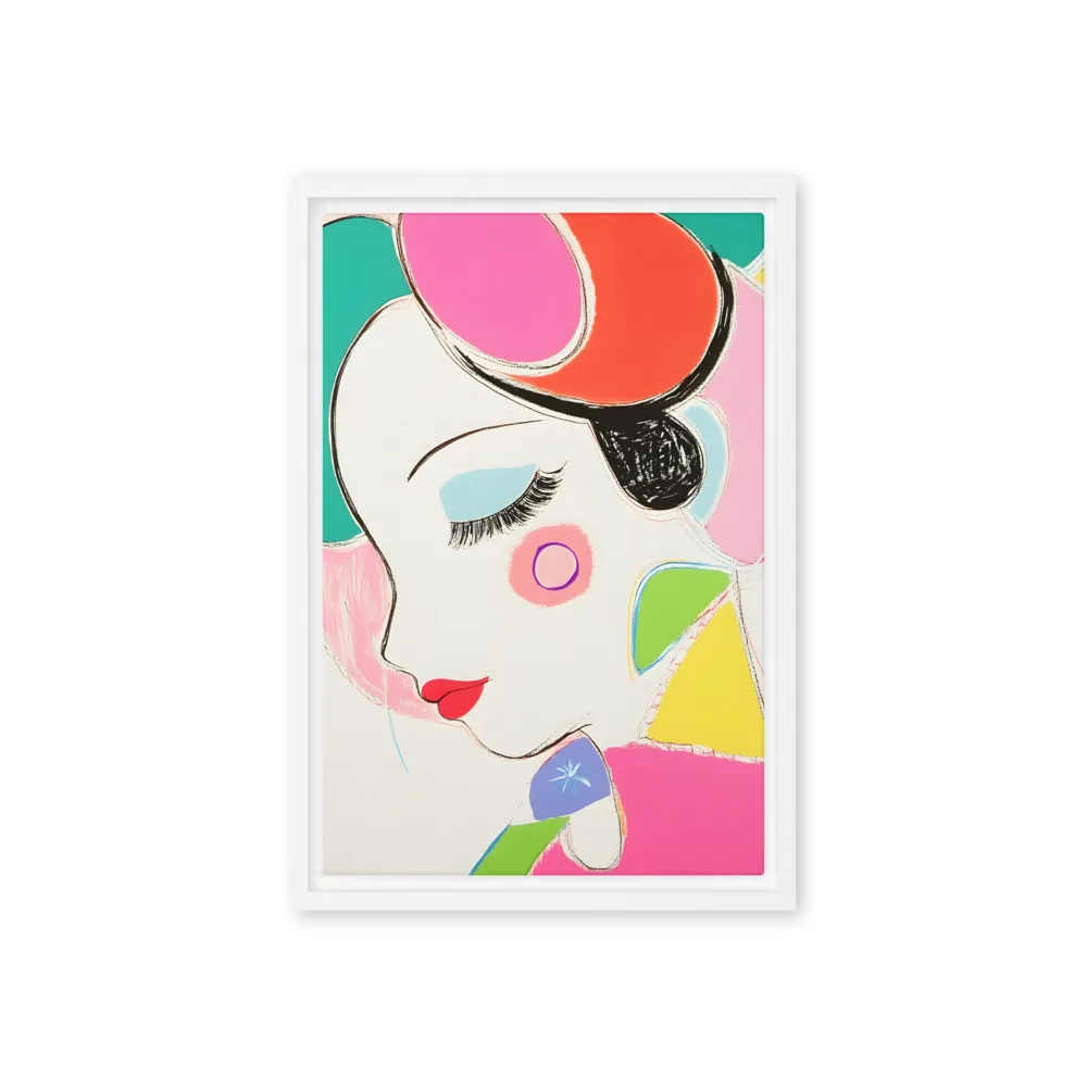 Whimsical Portrait in Colorful Abstraction | Canvas with White Frame | 12″×18″