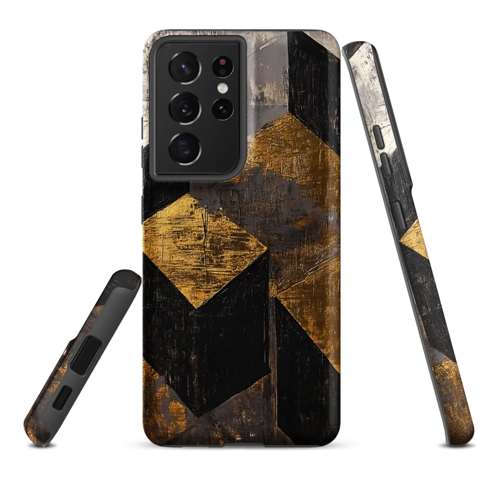Geometric Harmony in Gold and Black | Phone Case |  S21 Ultra | Tough Case | Matte