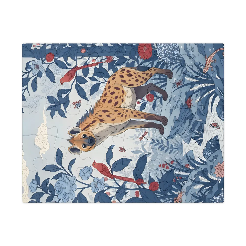 Hyena in the Blue Garden 
 Jigsaw Puzzle in Tin Box