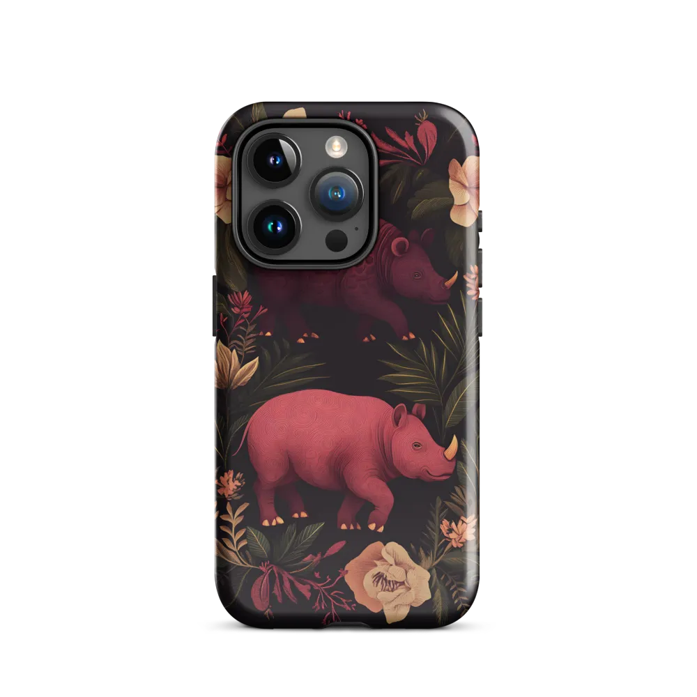 Rhinos in Floral Embrace