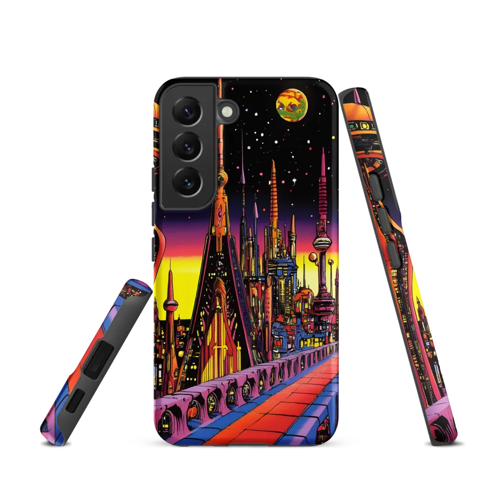 Futuristic Cosmos: A Journey Through Neon Cities | Phone Case |  S22 | Tough Case | Matte