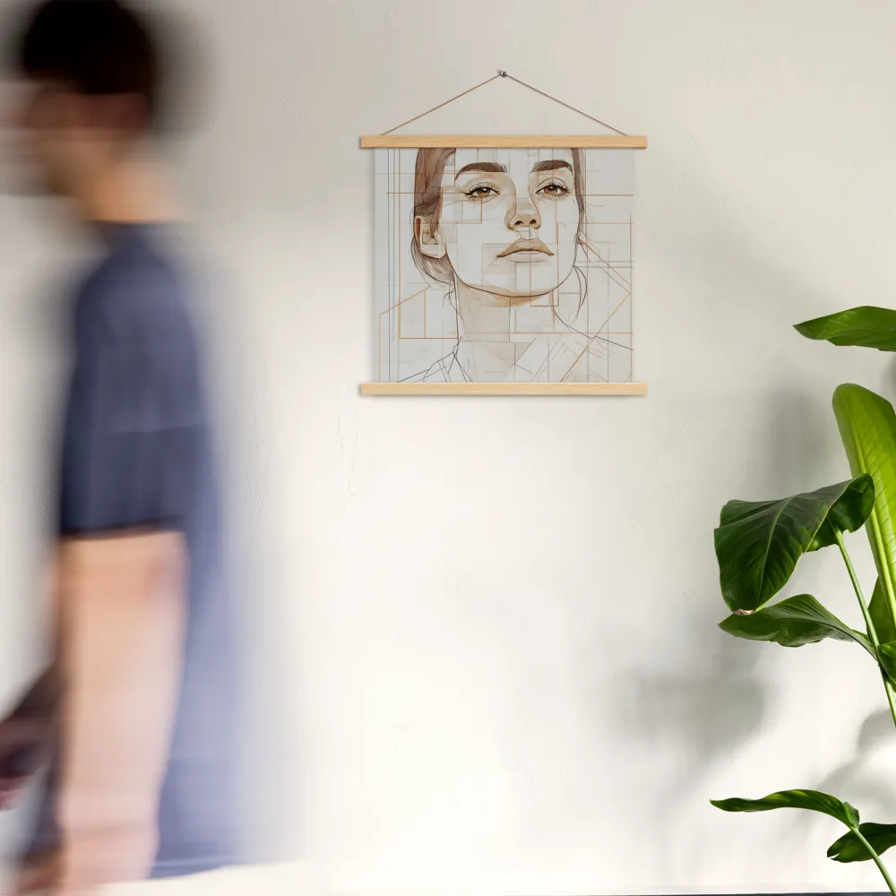 Geometric Serenity: A Minimalist Portrait | Poster With Oak Wood Hanger | 18″×18″
