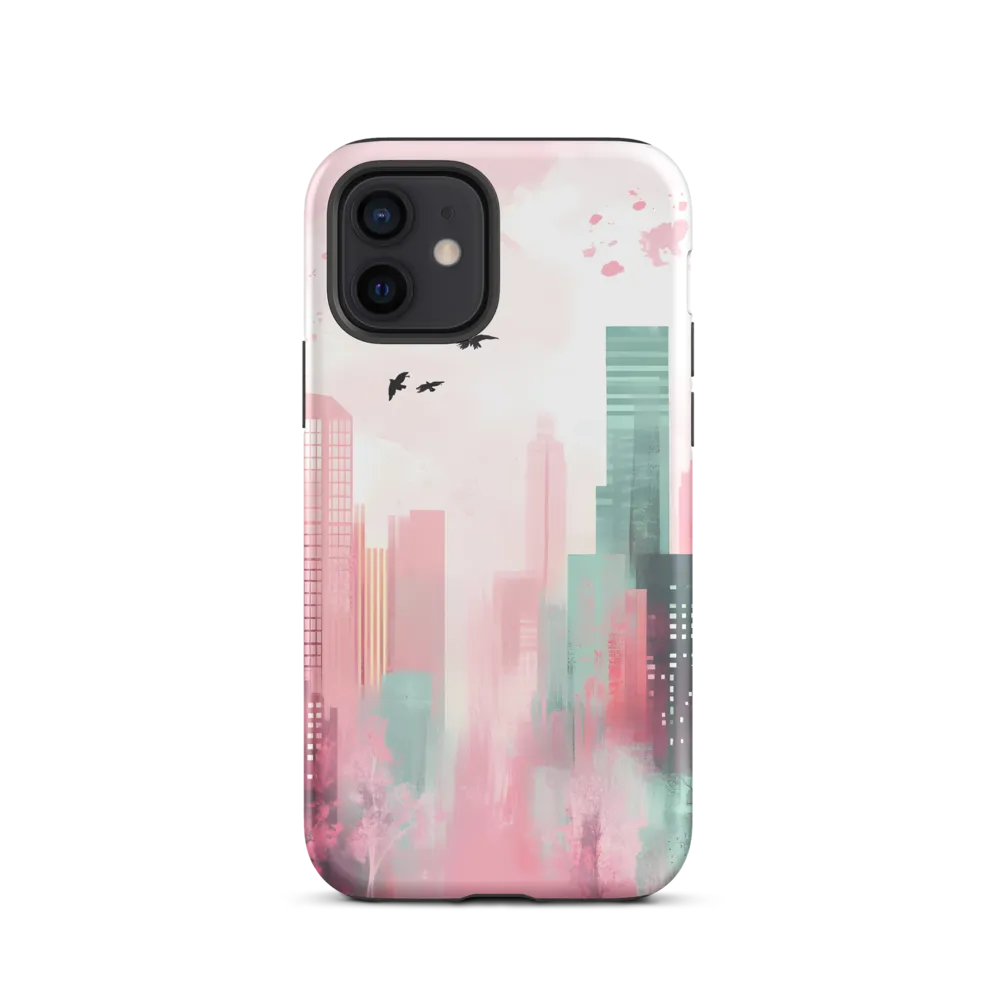 Dreamy Cityscape in Pink and Cyan