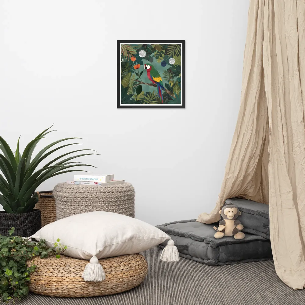 Canopy Parrot 
 Poster with Black Frame | 18″x 18″