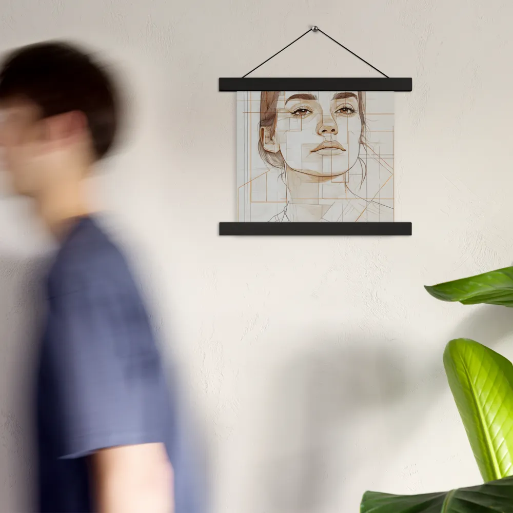 Geometric Serenity: A Minimalist Portrait | Poster With Black Wood Hanger | 10″×10″