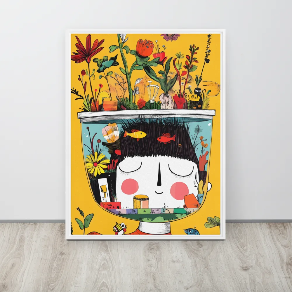 Whimsical Garden Head | Canvas with White Frame | 24″×32″