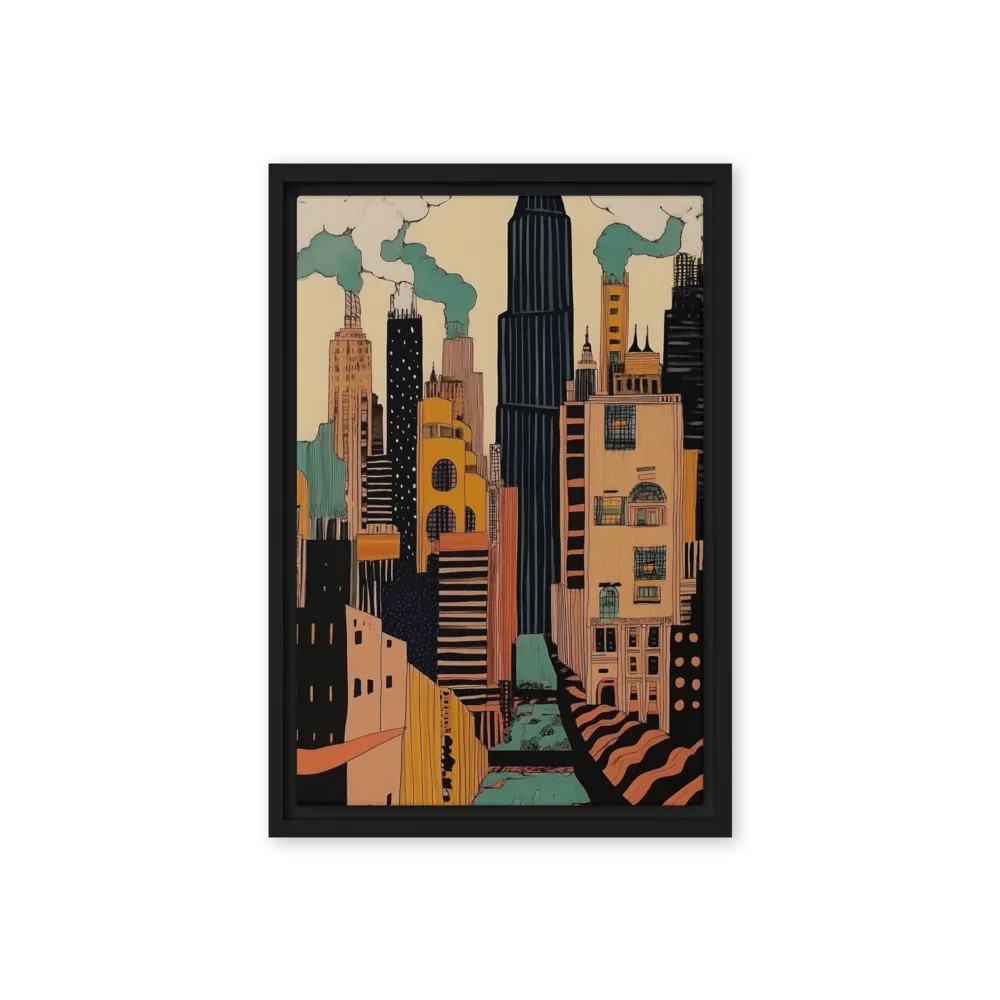 Urban Symphony in Ink | Canvas with Black Frame | 12″×18″