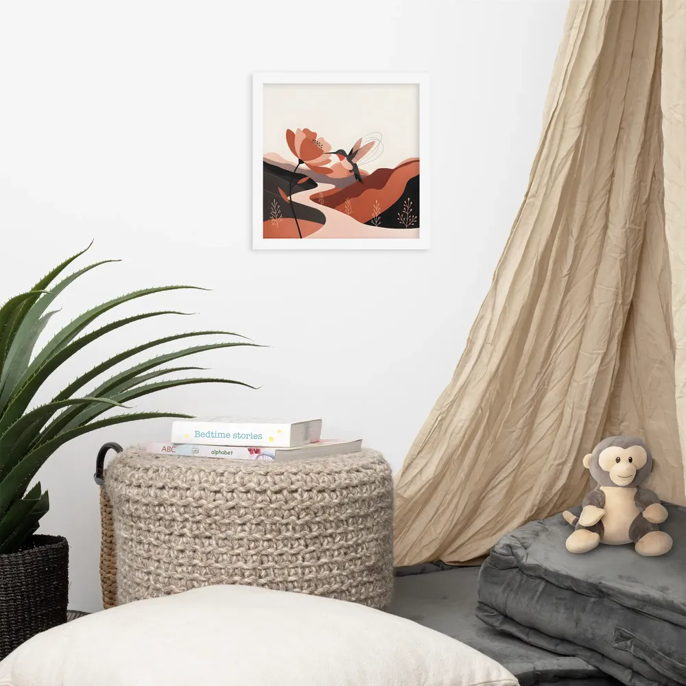 Hummingbird & Blossom 
 Poster with White Frame | 12″x 12″